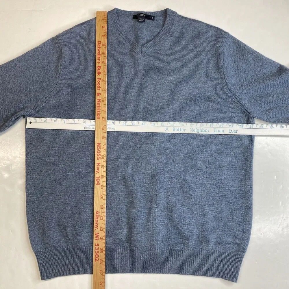 Merino Wool Sweater Mens XL J Crew Blue Long Sleeve Knit V-Neck Casual Top